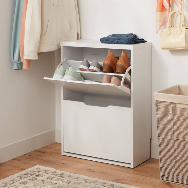 Laminate Pivot Open Shoe Cabinet White