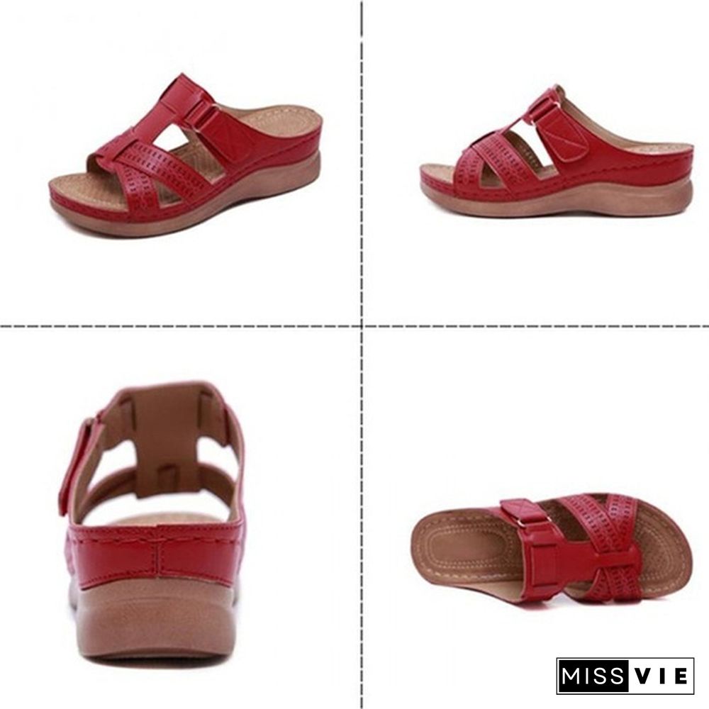 Women's Fashion Retro Sandals And Slippers Buckle Slippers Comfortable Family Beach Slippers Wedges Plus Size Slippers