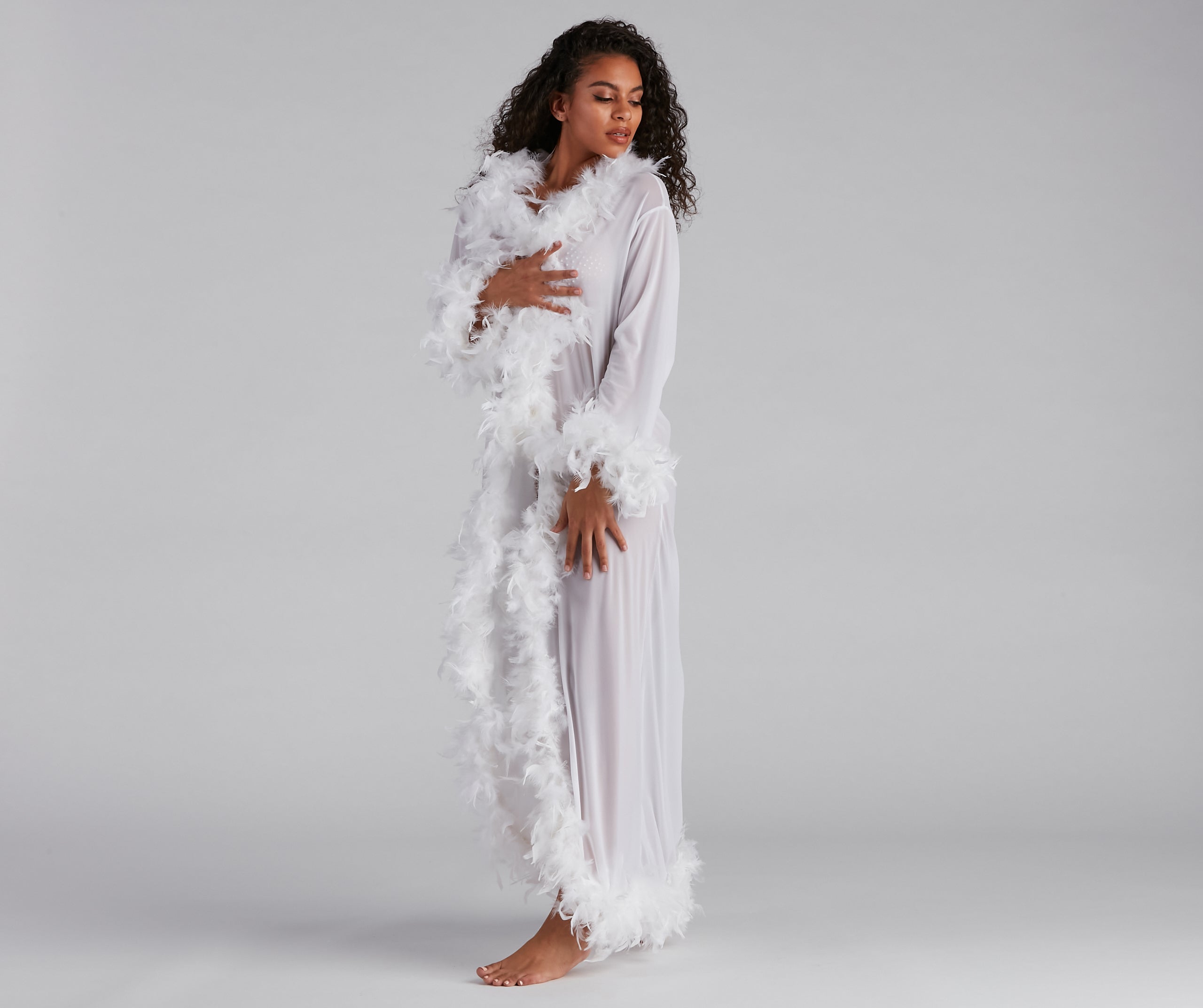 Always Extra Feather Trim Long Robe