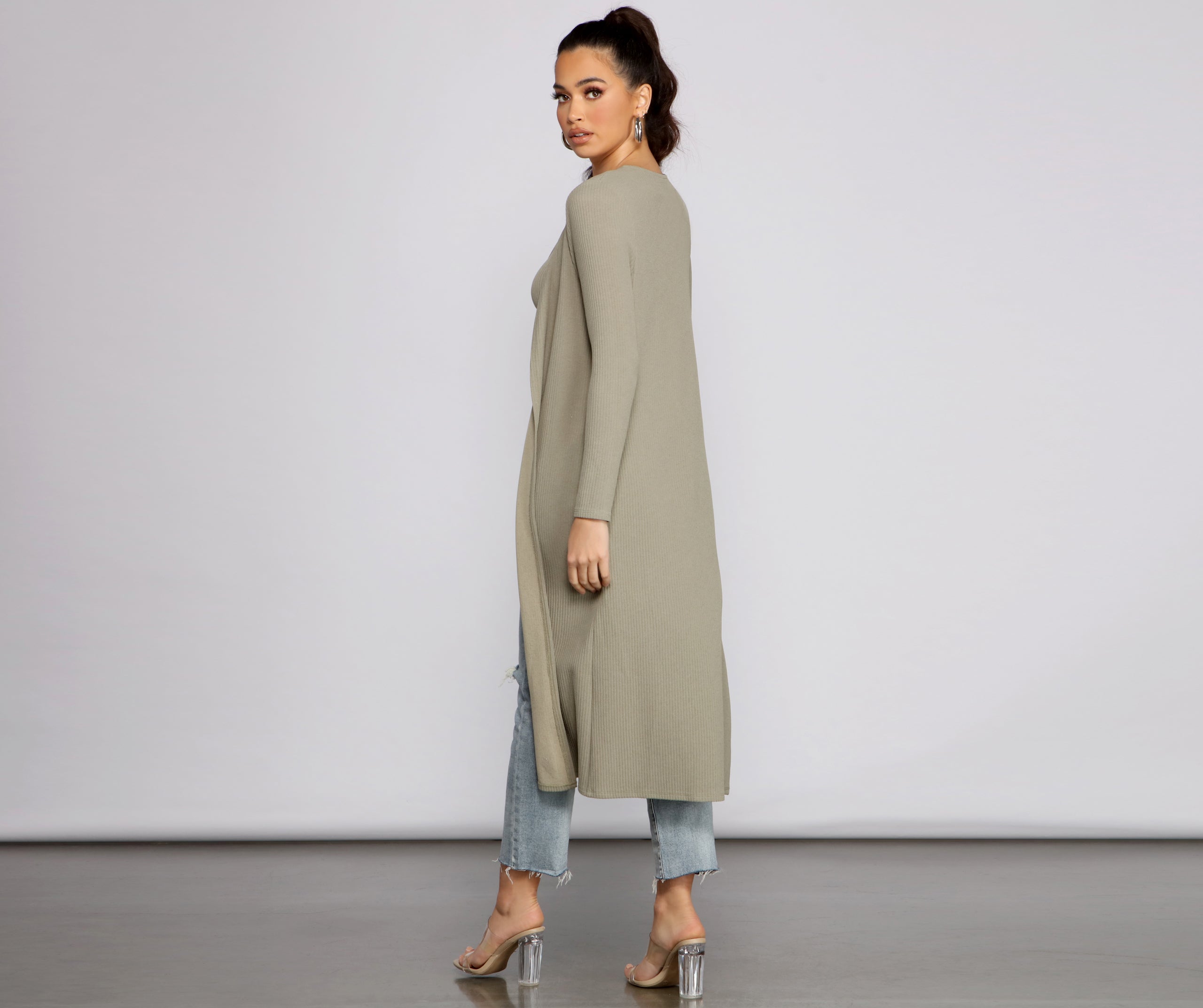 Casual And Cozy Ribbed Knit Duster