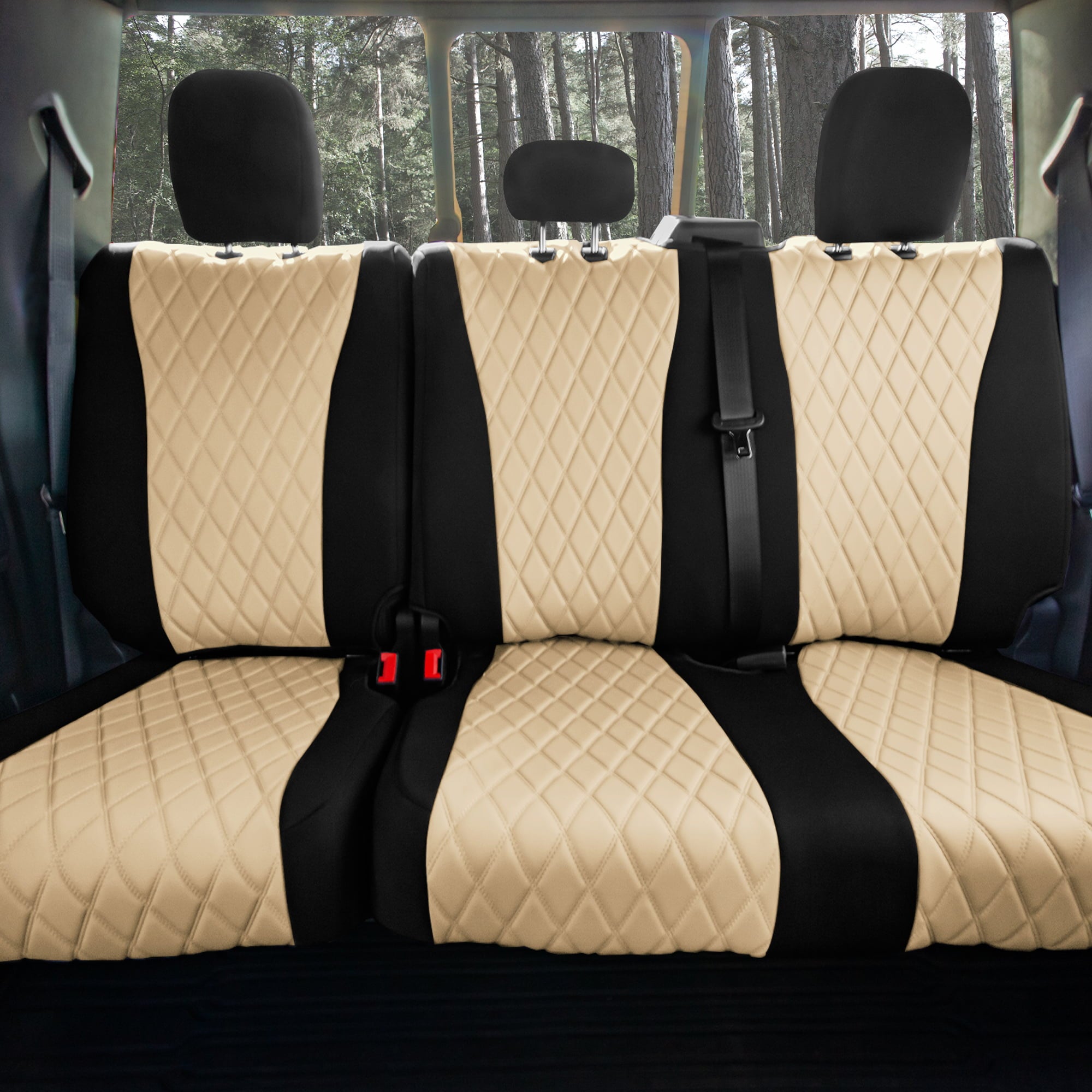 TLH Beige Full Set Neosupreme Custom Fit Seat Covers for 2015-2020 Ford F150 XLT | Lariat | Raptor with Water Resistant Neoprene Insert