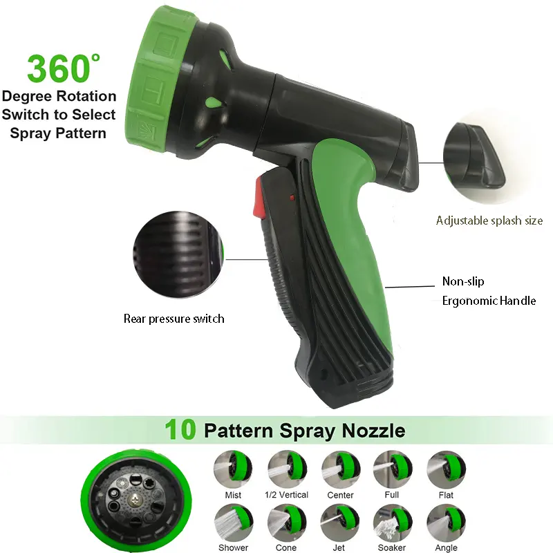 Custom Plastic Plant Watering 10 Pattern Garden Hose Nozzle Lightweight Portable Garden Water Gun Set Source of supply of goods