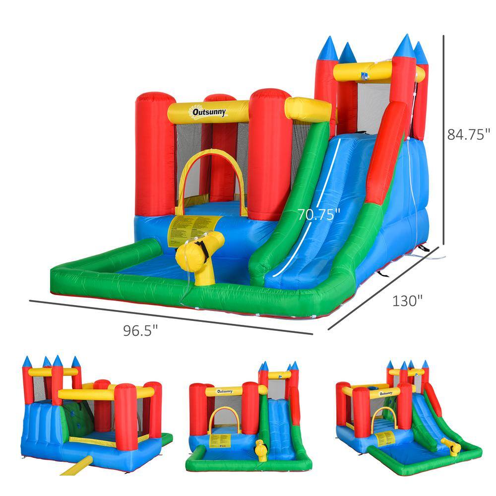 Outsunny 6-In-1 Bounce House Jumping Castle Water Pool Kids Inflatable Water Slide with Air Blower 342-018V80