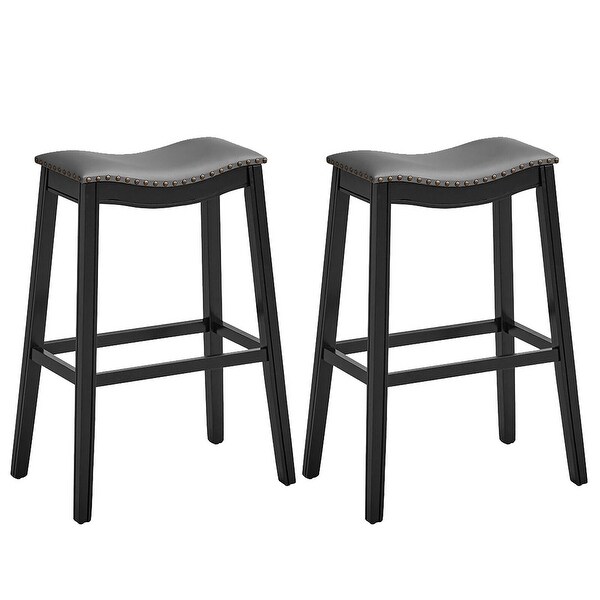 Gymax Set of 2 Saddle Bar Stools Bar Height Kitchen Chairs w/ Rubber - See Details