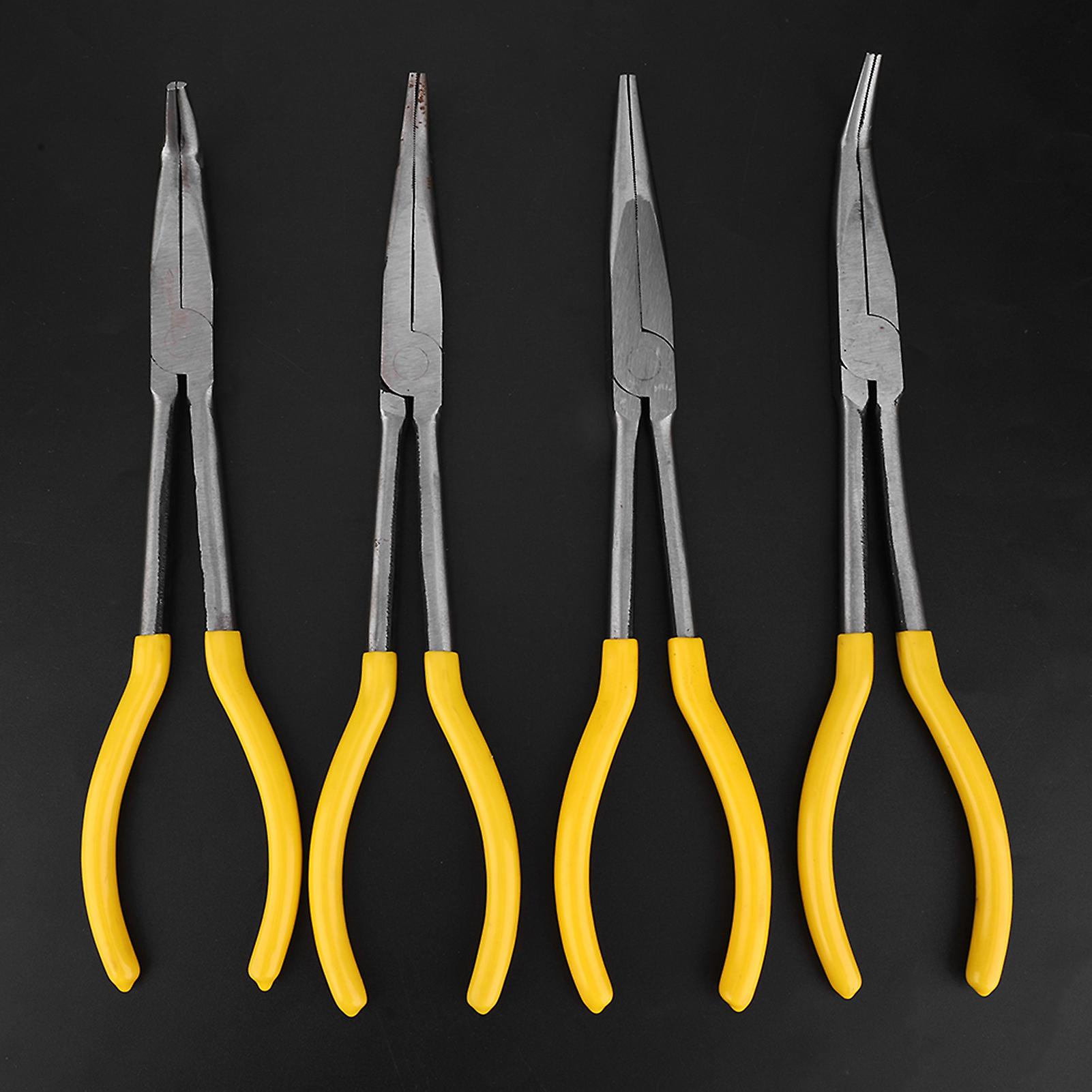 4 Pcs Mechanical Pliers 11in Long 25 45 90 Bending And Straight Tip Long Nose Carbon Steel Pliers Kit