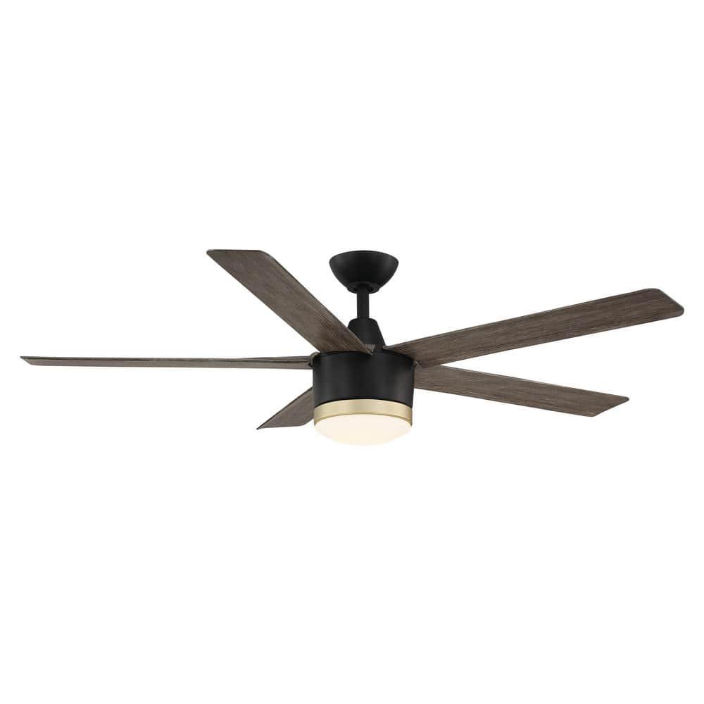 Home Decorators Collection Merwry 56 in Integrated LED IndoorOutdoor Matte Black Ceiling Fan with Light Kit and Remote Control