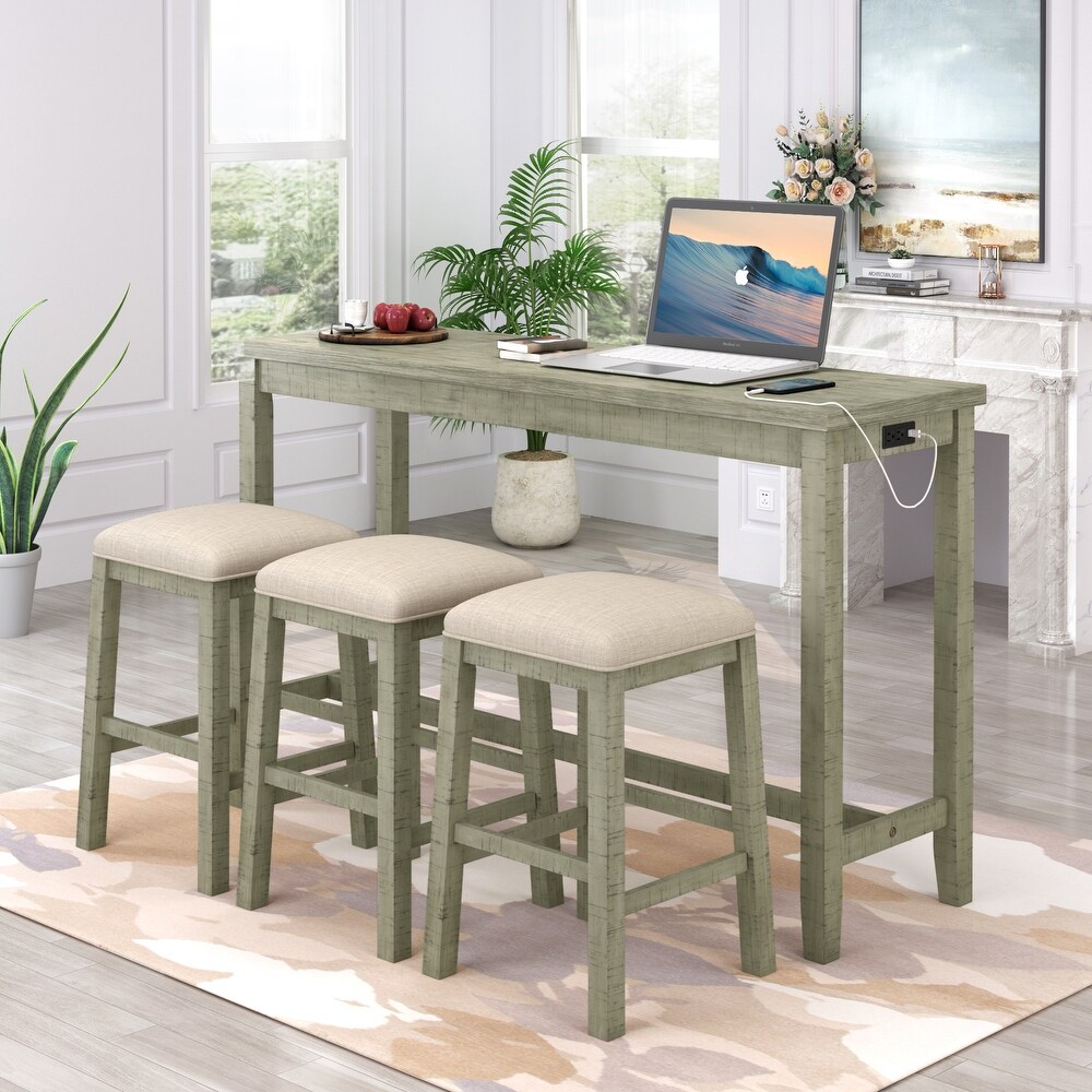 4 Pieces Counter Height Table with Fabric Padded Stools