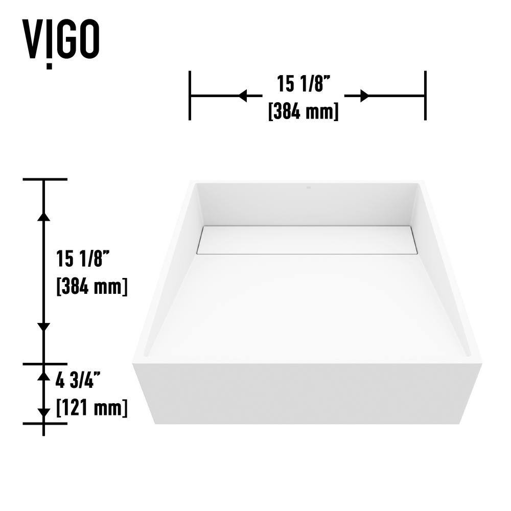 VIGO Starr Modern White Matte Stone 15 in. L x 15 in. W x 5 in. H Square Vessel Bathroom Sink VG04022