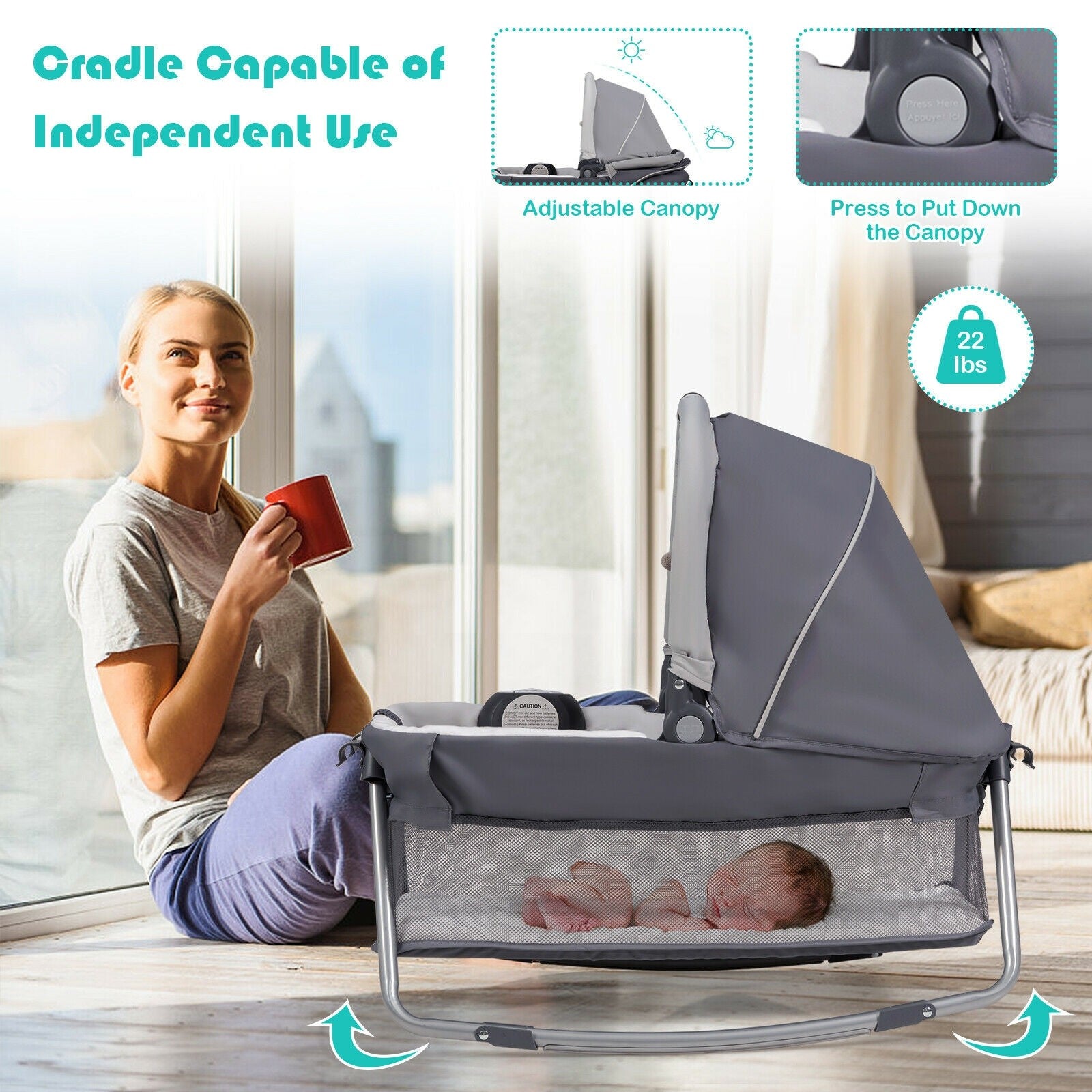 BABY JOY 4 in 1 Nursery Center, Foldable Pack and Play w/Bassinet, Changing Tabl (Space Gray)