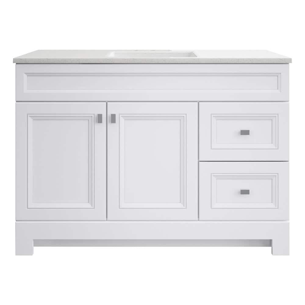 Home Decorators Collection Sedgewood 485 in W x 188 in D x 344 in H Freestanding Bath Vanity in White with Arctic Solid Surface Top