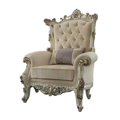 HomeRoots 347266 38 X 38 X 52 Fabric Antique Pearl Upholstery Poly-Resin Accent Chair with 1 Pillow