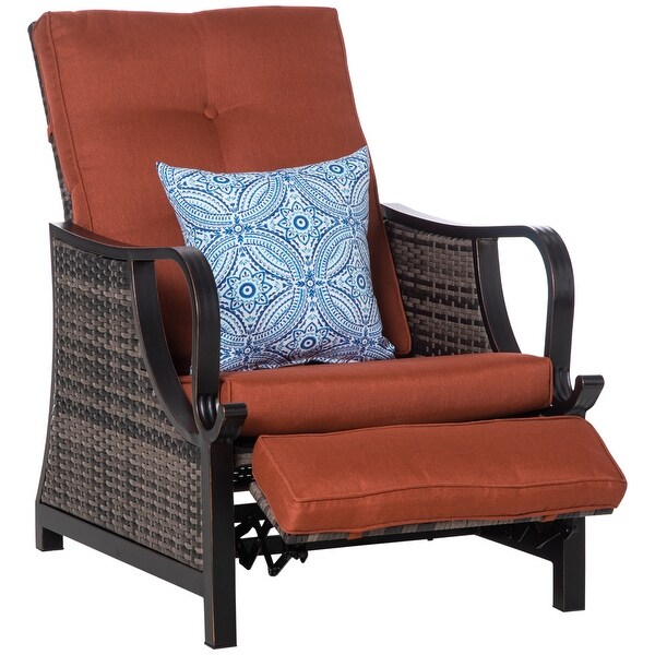 Outsunny Adjustable Patio Rattan Leisure Chair，Outdoor Relax PE Rattan Recline Lounge Furniture，w/ Cushion and Armrest