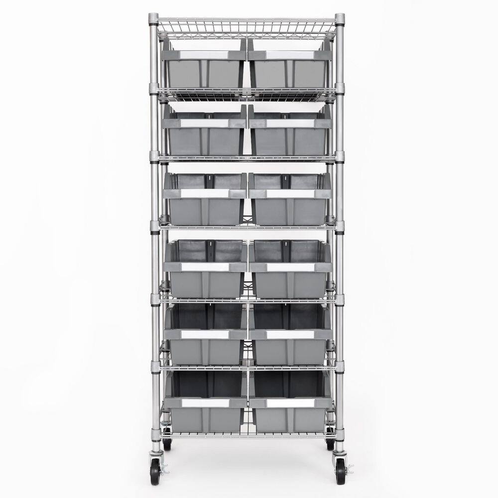 Seville Classics Commercial 7-Tier 12-Bin Rack NSF Steel Garage Storage Shelving Unit 24 in. W x 56 in. H x 14.25 in. D WEB727