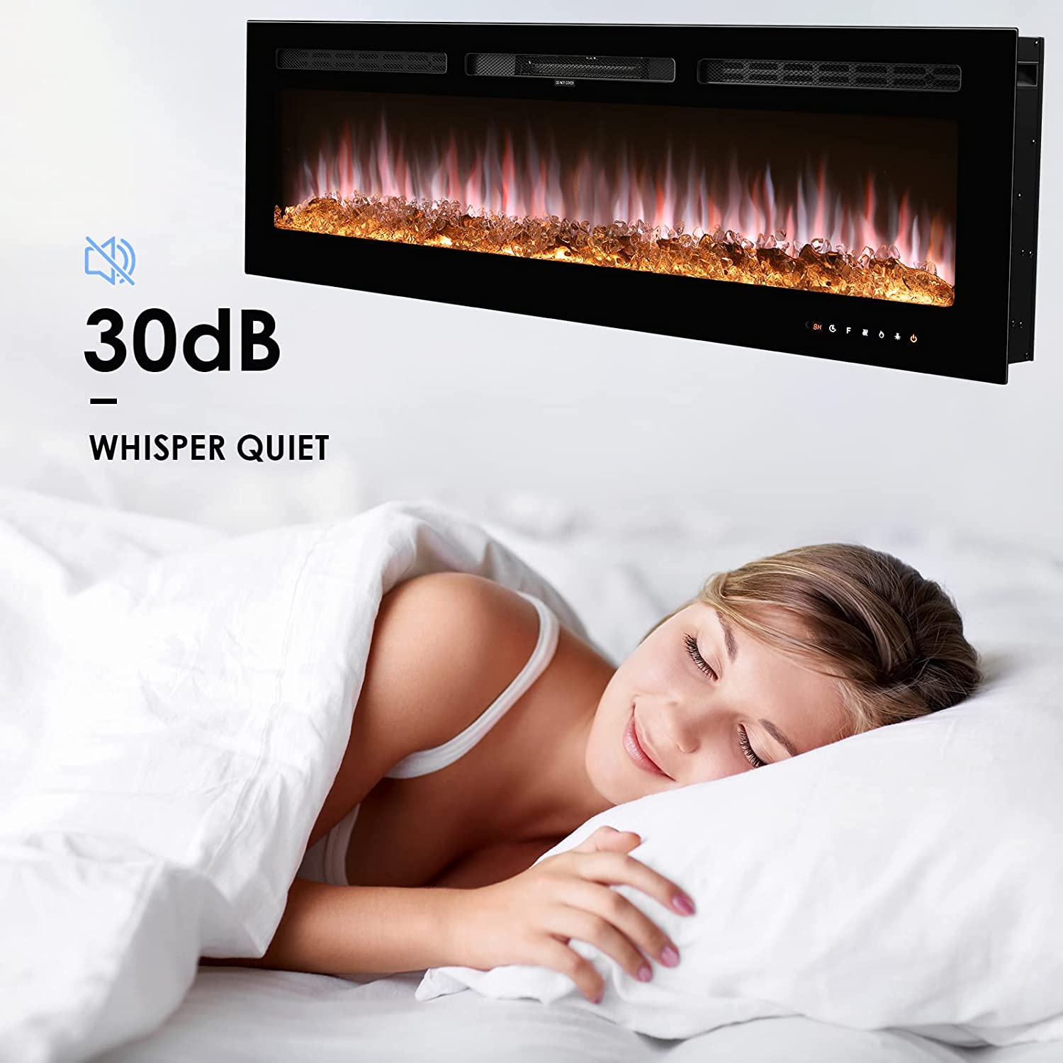 Arlopu 60'' Electric Fireplace, Wall Mounted / Recessed Fireplace Heater with Remote Control, Timer, Touch Screen