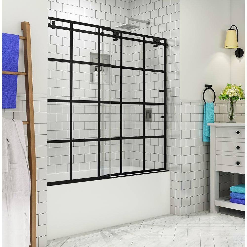 Aston Kamaya 56 - 60 in. x 60 in. Completely Frameless Sliding Tub Door in Matte Black Right Opening TDR984WFEZ-MB-60-10-R