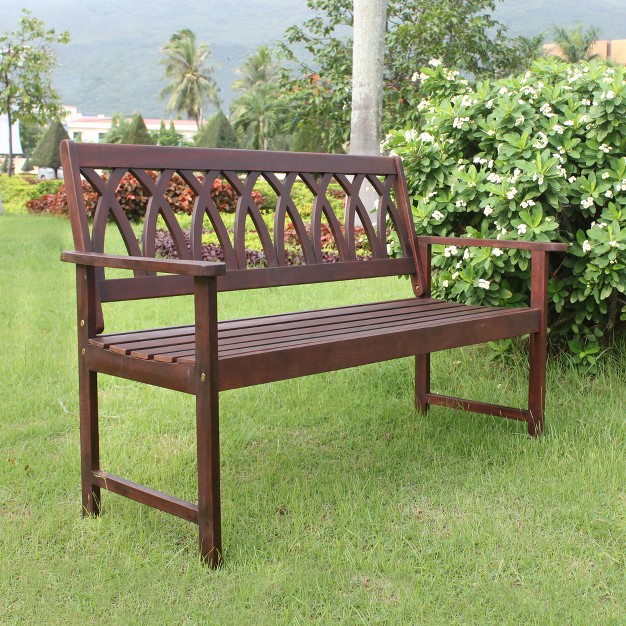 Criss Cross Acacia Wood Garden Bench Natural Wood Merry Products