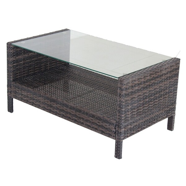 Outdoor Patio Coffee Table with Clear Tempered Glass