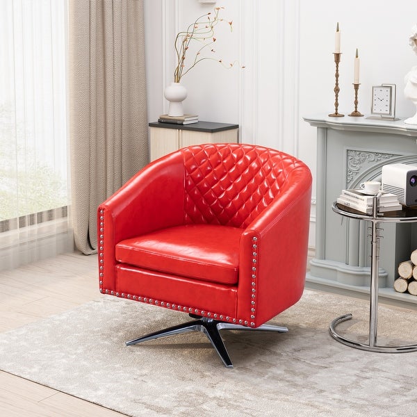 Swivel Barrel chair living room chair with nailheads and Metal base