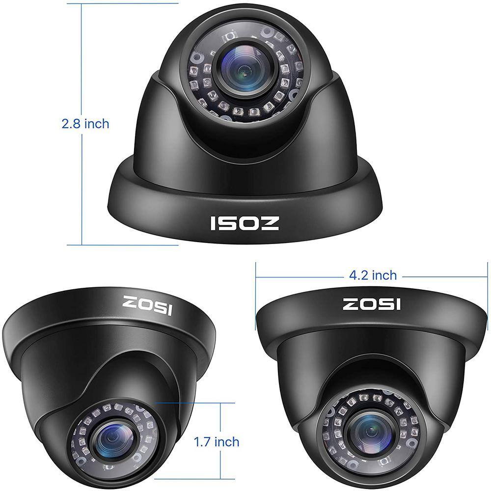 ZOSI Wired 1080p Black Indoor Dome TVI Security Camera Compatible for TVI DVRs (4-Pack) 4AK-4182B-BS-US