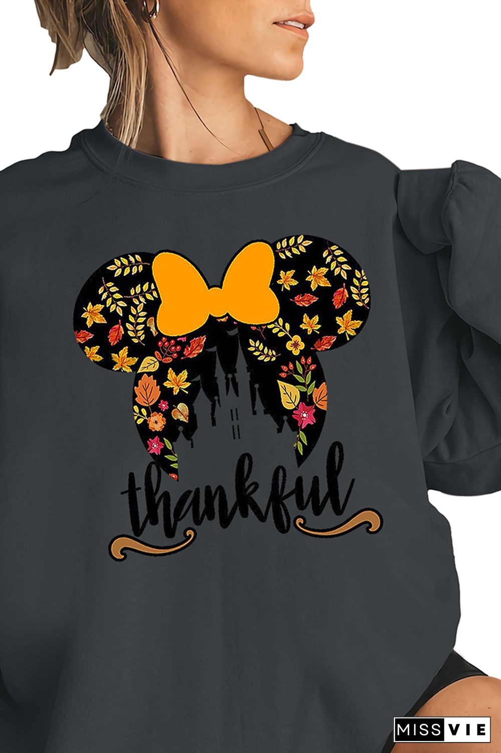 Thankful Print O-neck Long Sleeve Sweatshirts Women Wholesale