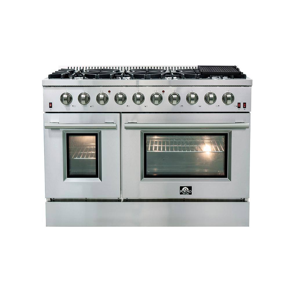 Forno 48 in. 6.58 cu. ft. Capacity Professional Freestanding Double Oven Gas Range with 8 Italian Burners in Stainless Steel FFSGS6244-48