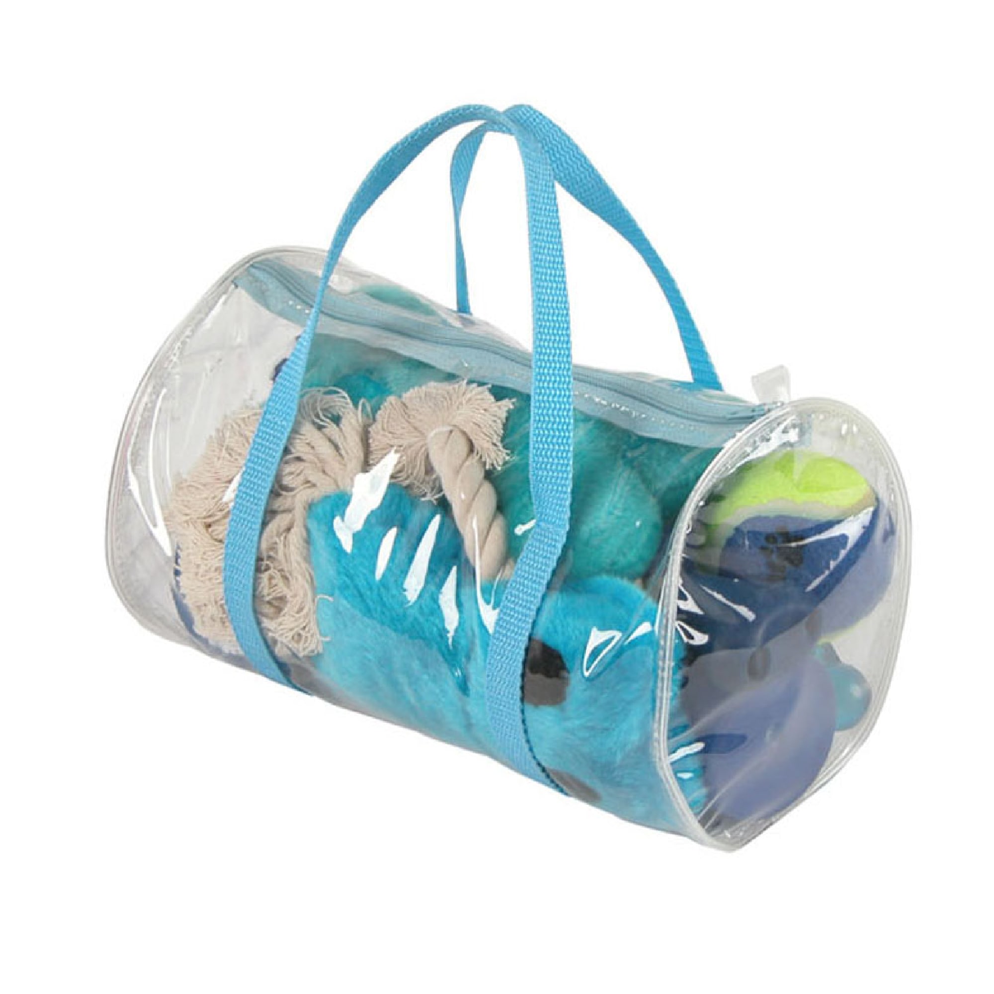 Pet Life Blue Duffle Bag Dog Toy Set， Small