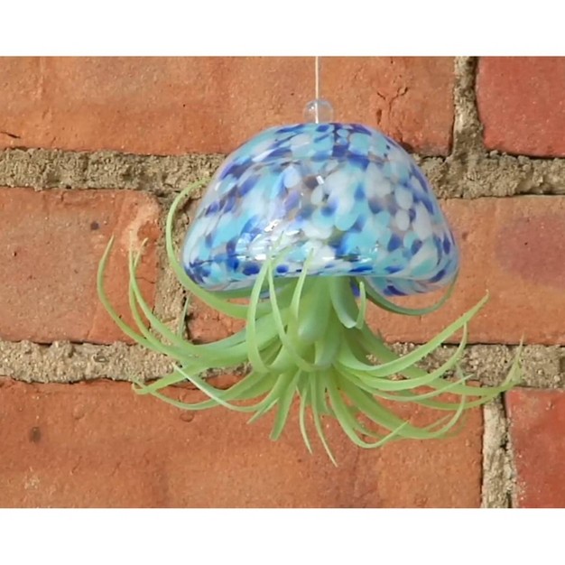 Glass Jellyfish With Faux Plant Blue Ultimate Innovations