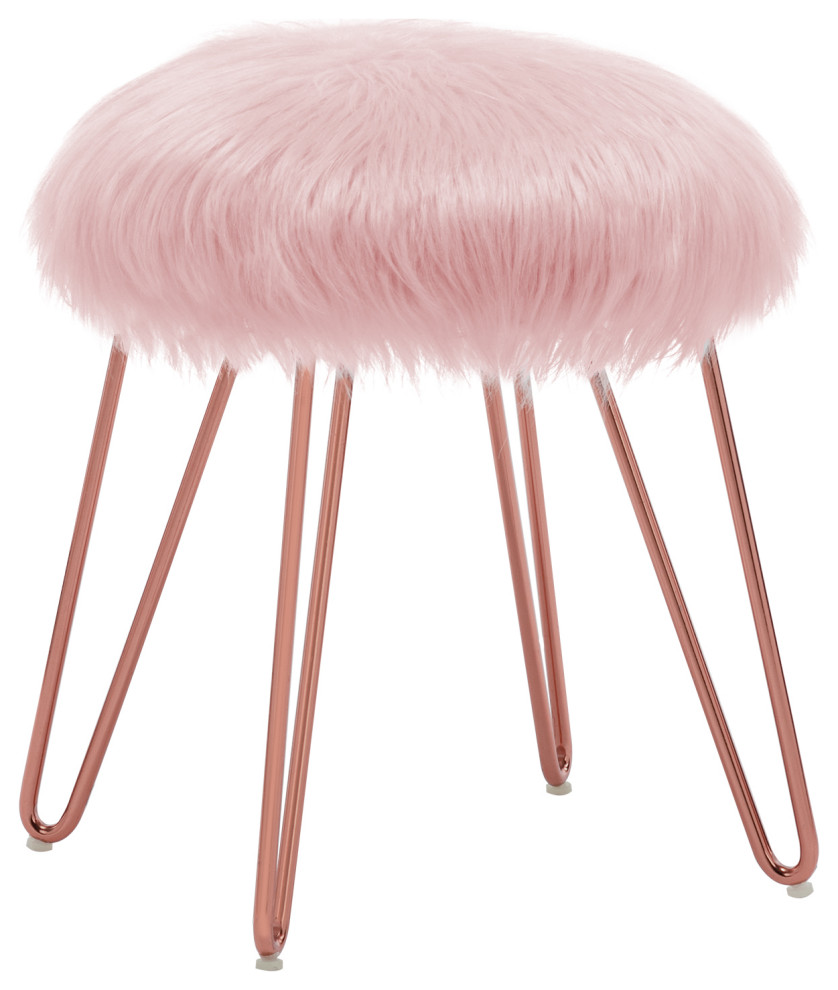 Fluffy Faux Fur Hairpin Legs Vanity Stool   Midcentury   Vanity Stools And Benches   by Duhome inc  Houzz