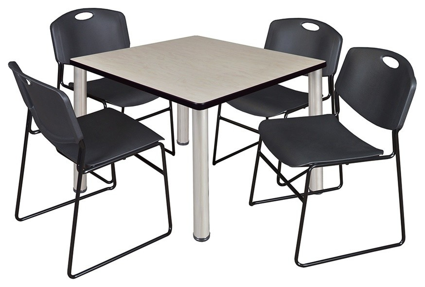 Kee 36 quotSquare Breakroom Table  Maple/ Chrome and 4 Zeng Stack Chairs   Contemporary   Coffee Tables   by BisonOffice  Houzz