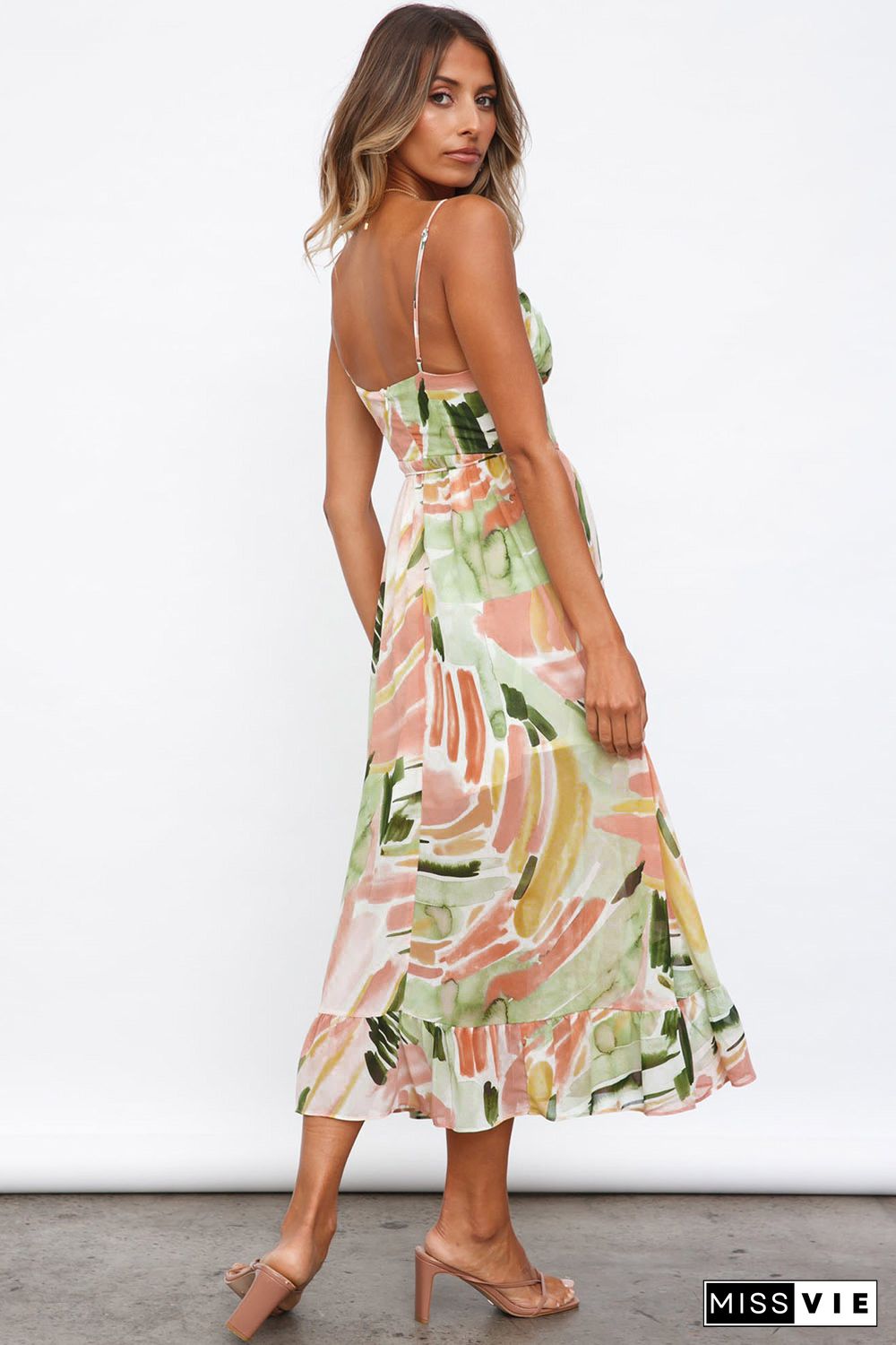 Multicolor Spaghetti Straps Graffti Print Long Dress