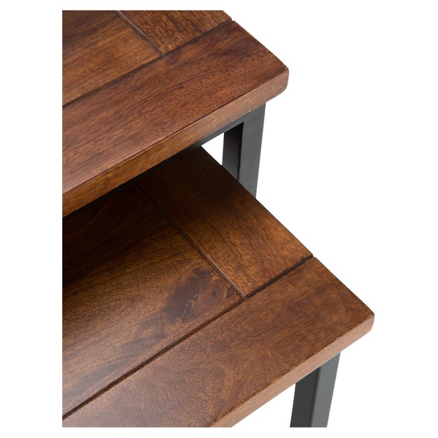 Rhonda Solid Mango Wood Nesting Side Table Dark Cognac Brown Wyndenhall