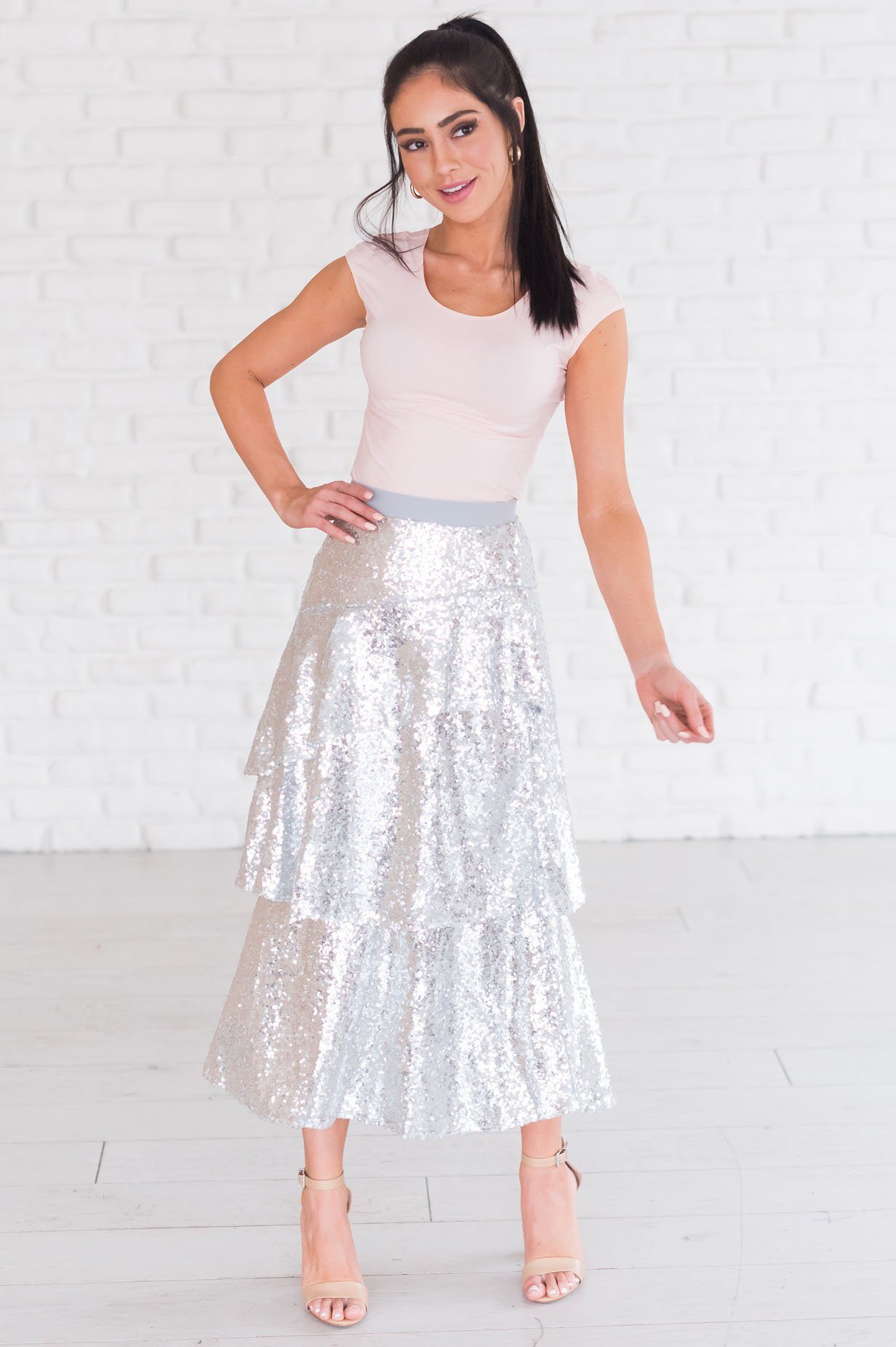 Caught My Eye Modest Sequin Skirt