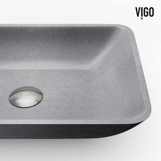 VIGO Duomo Gothic Gray Concreto Stone 18 in. L x 13 in. W x 4 in. H Rectangular Vessel Bathroom Sink VG04063