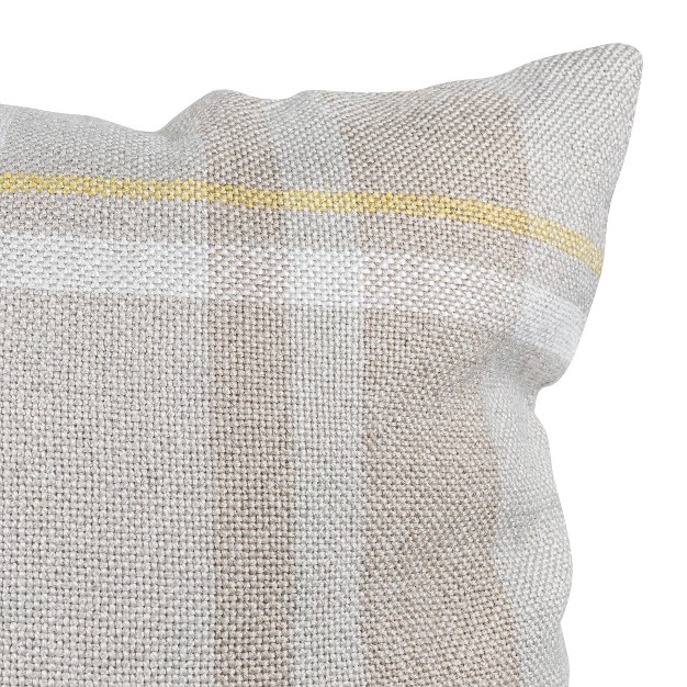 Taupe With Yellow Plaid 24x24 Hand Woven Filled Outdoor Pillow Foreside Home amp Garden