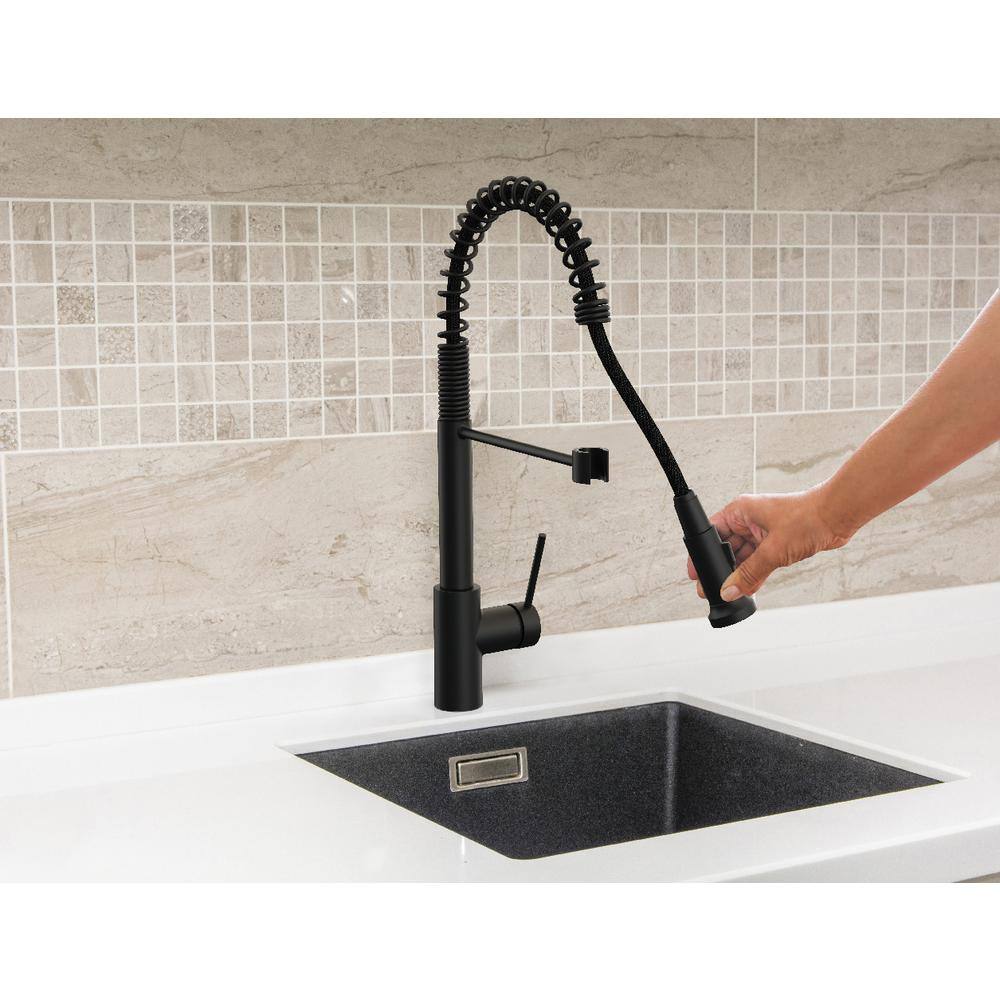 Glacier Bay Lemist Single Handle Coil Spring Neck Pull Down Sprayer Kitchen Faucet in Matte Black HDQFP4AF263BL