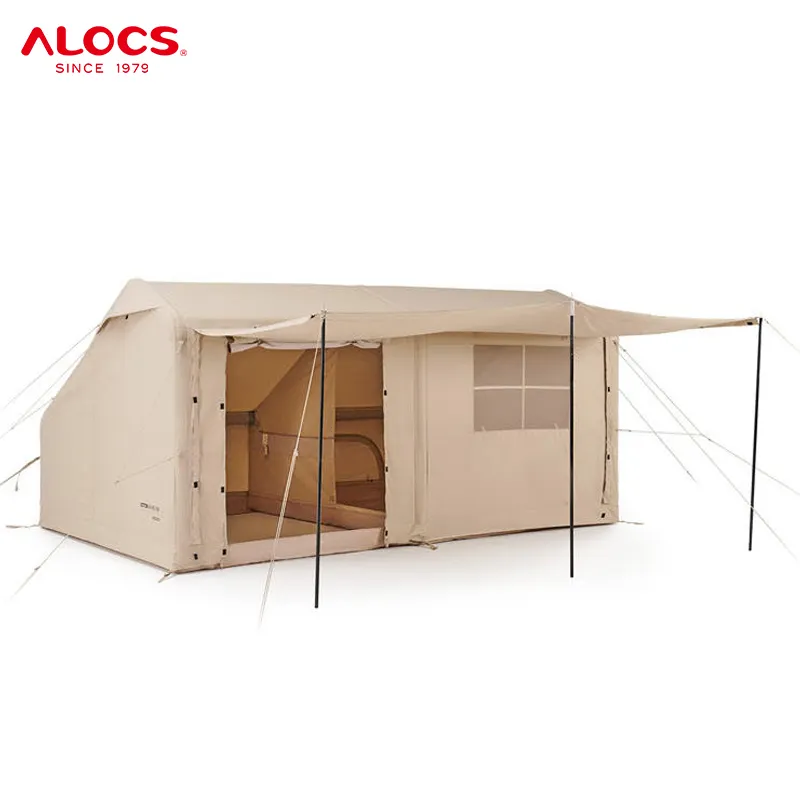 Alocs Large Glamping Cotton House Air Tent Portable 2 Bedrooms Family Camping Outdoor Inflatable Travel Tent