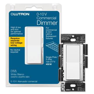 Lutron Diva Dimmer Switch for 0-10V LEDFluorescent Fixtures Single-Pole or 3-Way White (DVSTV-453PH-WH) DVSTV-453PH-WH