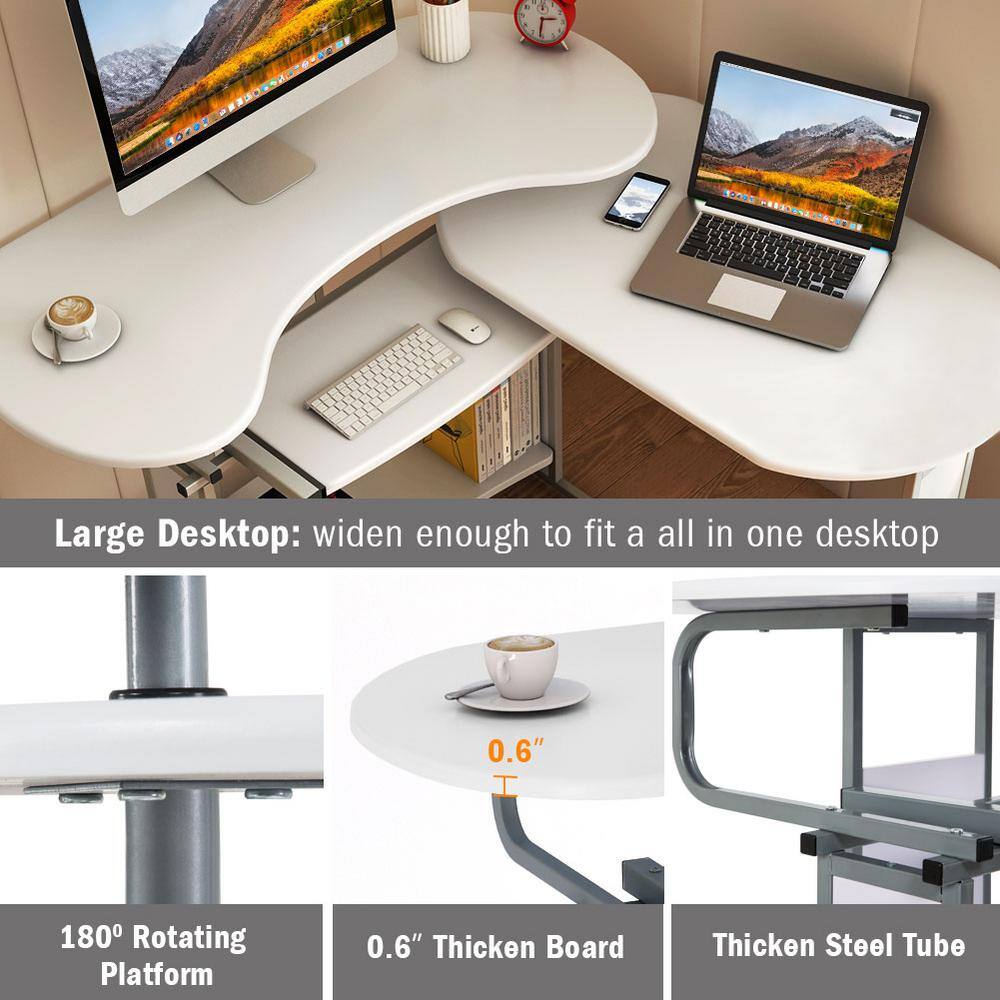 Tribesigns Lantz 48 in. White Wood L-Shaped Computer Desk Rotating Corner Desk and Modern Office Study Workstation TJHD-HOGA0978