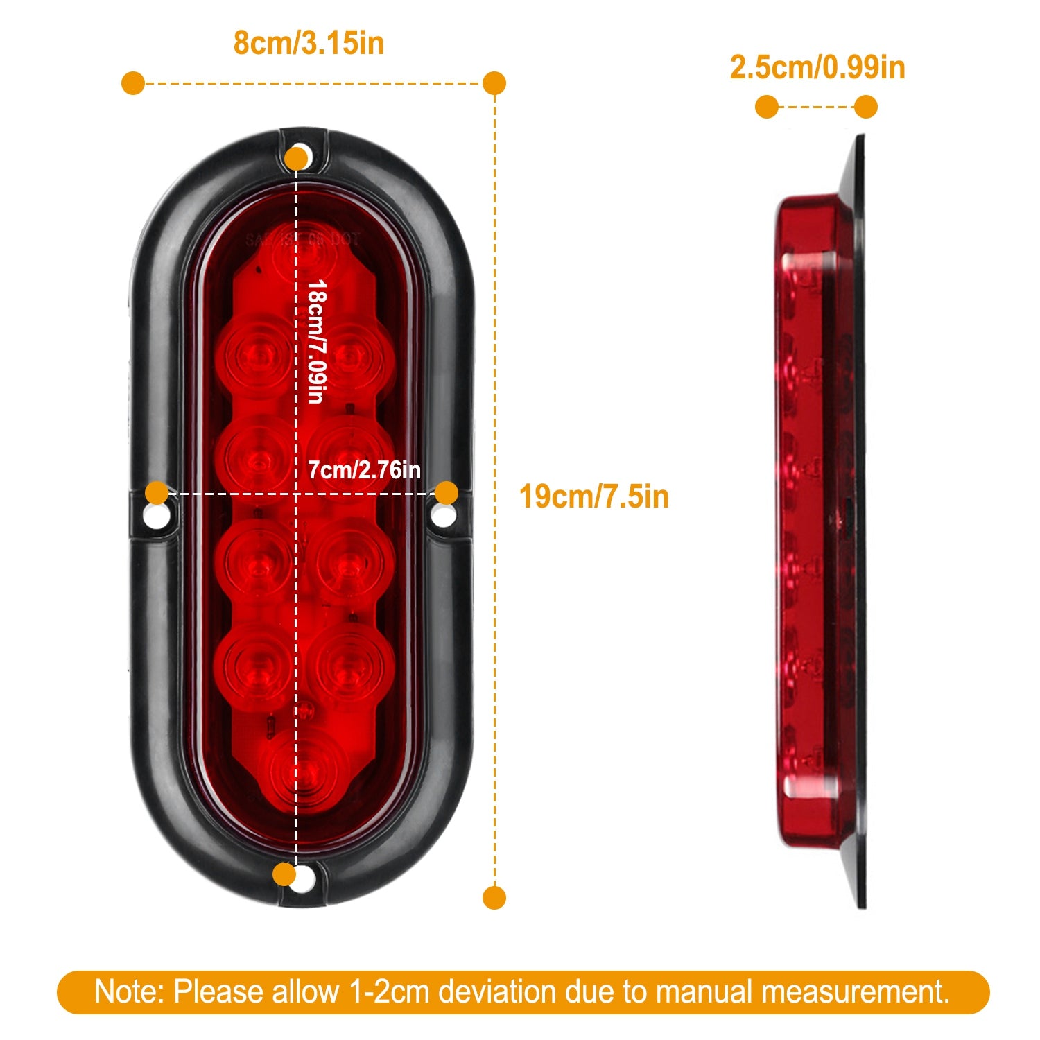 iMounTEK 2Pcs Oval LED Brake Stop IP65 Waterproof Oval Red Trailer Tail Light