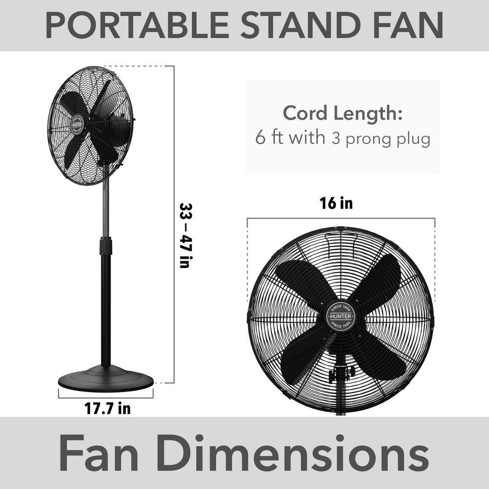 Hunter Classic 16 in. 3-speed Pedestal Fan in Matte Black with Non-slip Base and Easy-Carry Handle 97316