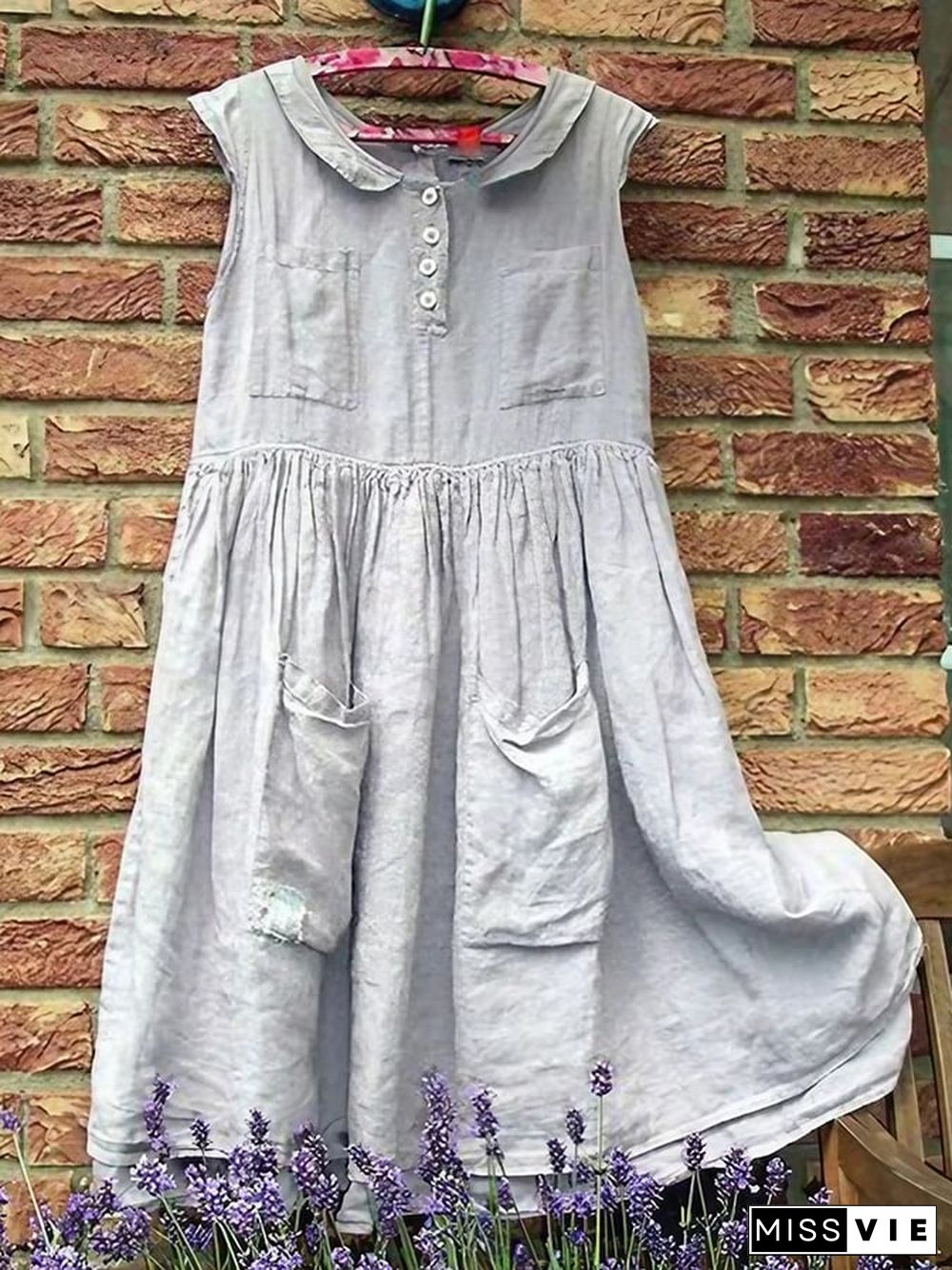 Vintage Loose Pocket Sleeveless Tank Top Dress