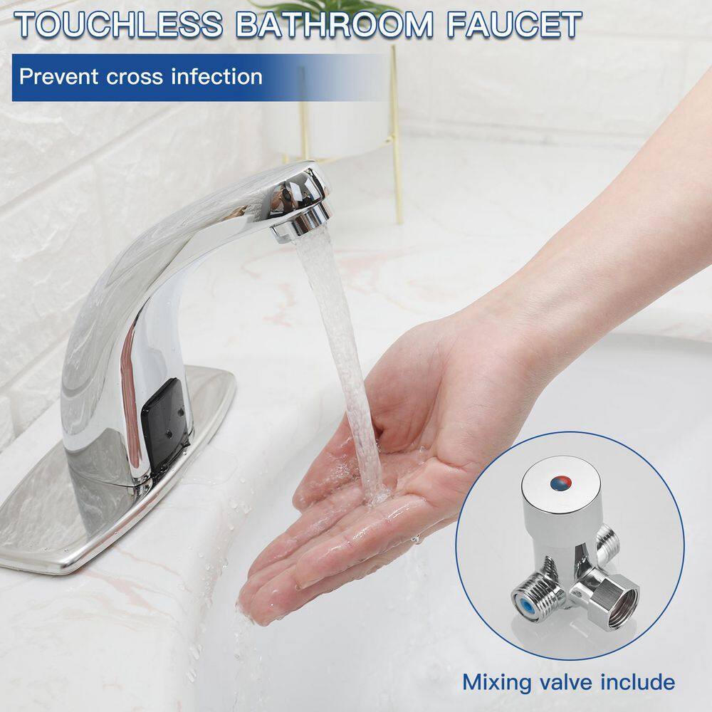 BWE Automatic Sensor Touchless Bathroom Sink Faucet With Deck Plate In Polished Chrome A-918102-C