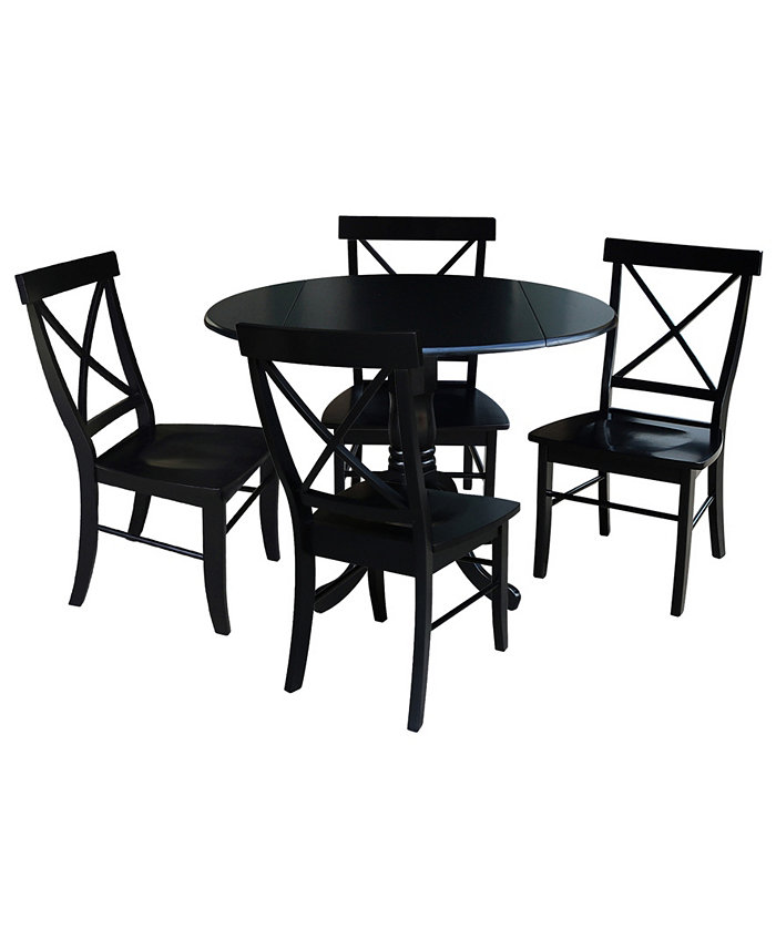 International Concepts 42 Dual Drop Leaf Table with 4 Cross Back Dining Chairs - 5 Piece Dining Set