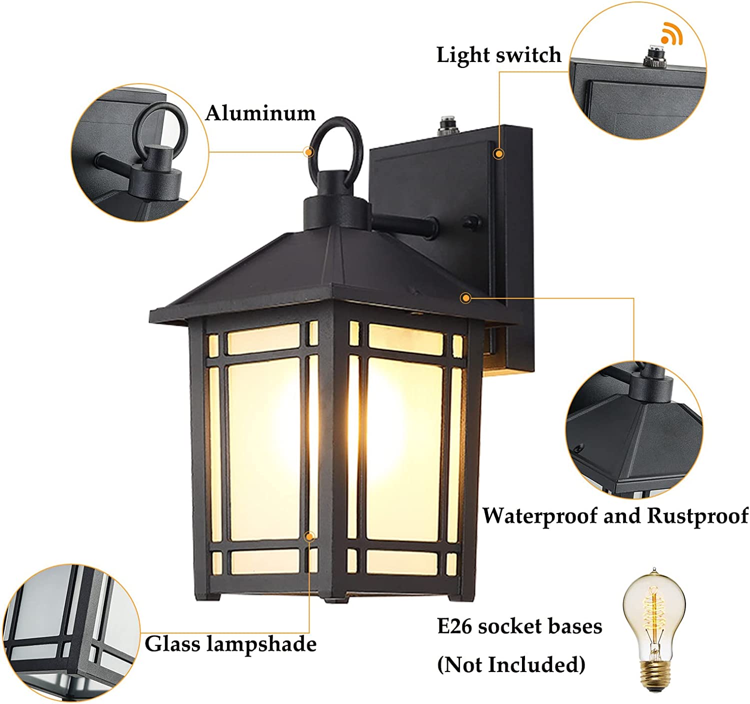 Miumaeov Outdoor Wall Lantern Dusk Dawn Exterior Patio Lamp Fixtures Porch Light Sconce