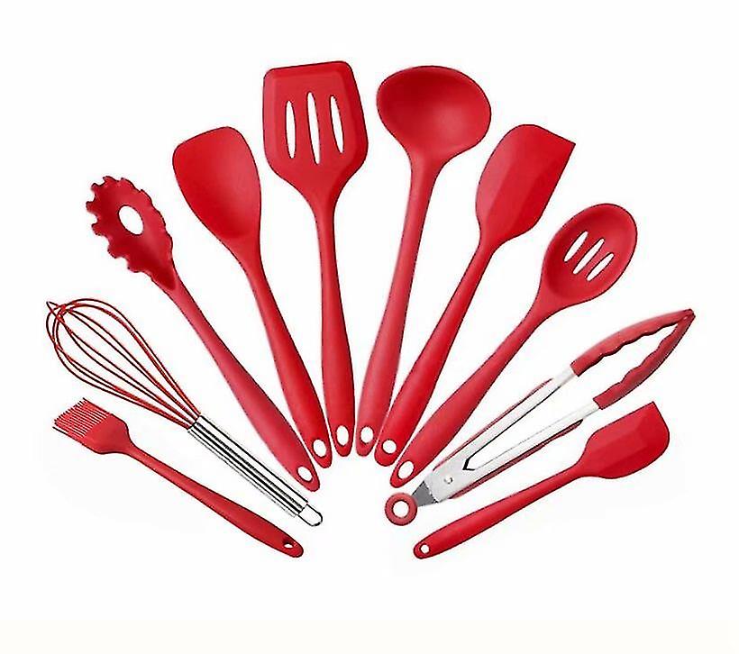 10-piece Kitchen Baking Non-stick Silicone Cookware Set (red)