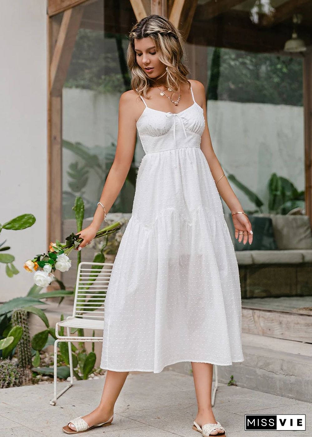 White Boho Summer Midi Dress Cailin