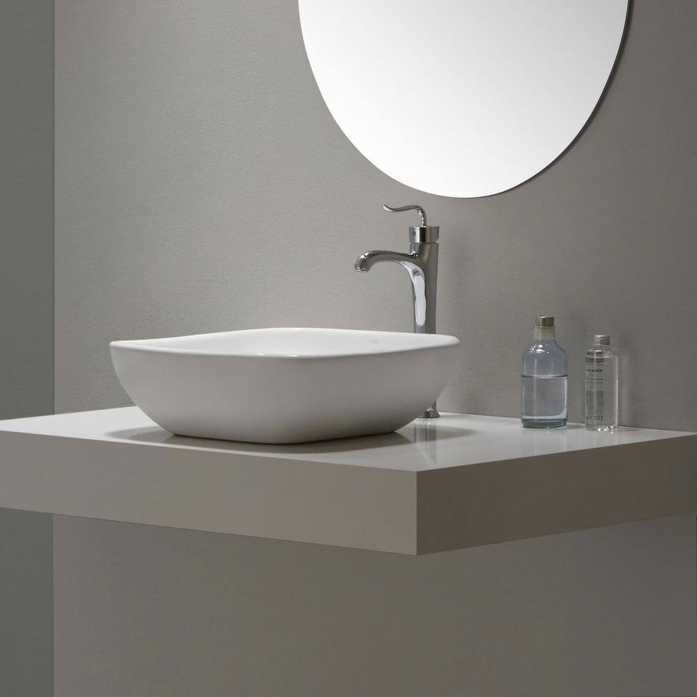 KRAUS Elavo Soft Square Ceramic Vessel Bathroom Sink in White KCV-127