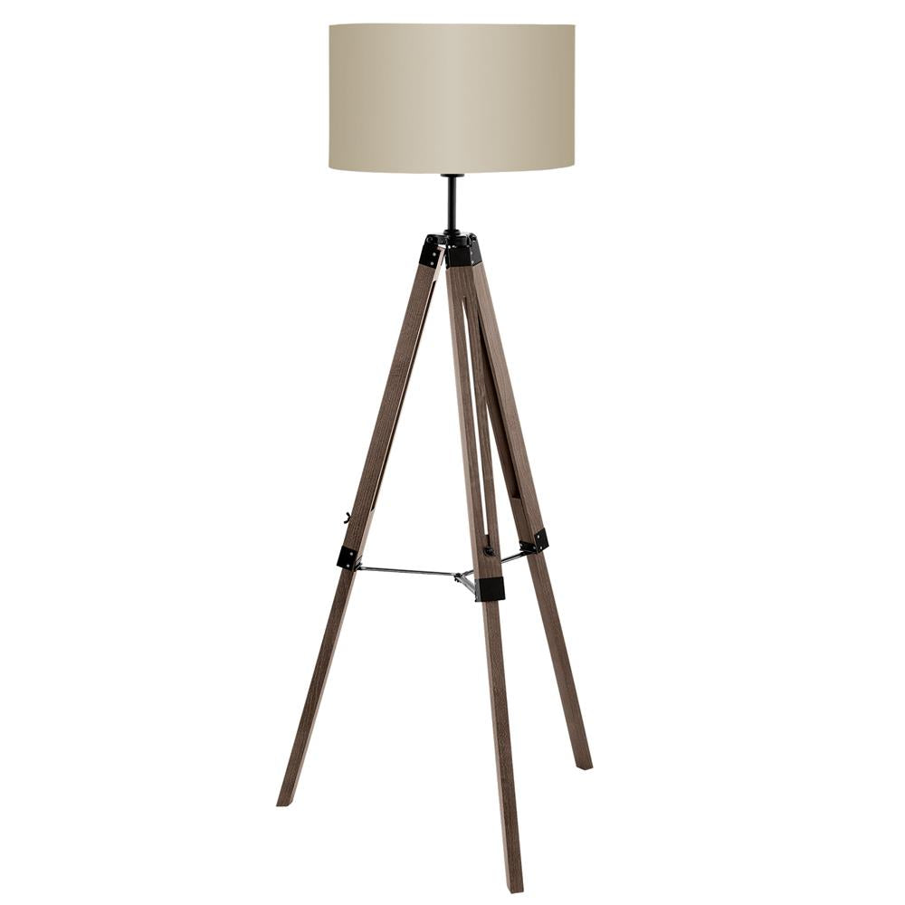 Eglo 94326 Lantada Vintage Dark Nut Wood & Black Tripod Floor Lamp with Taupe Shade