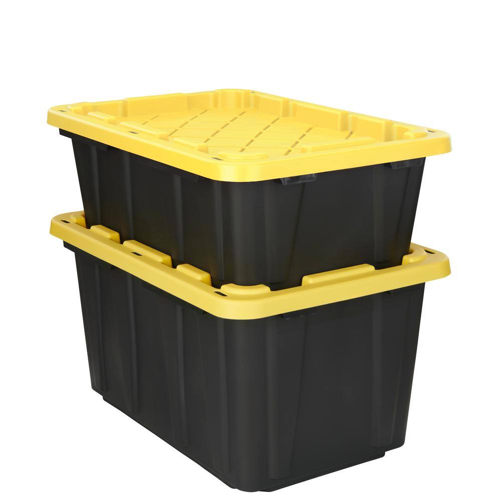 HDX 14 Gal. Tough Storage Tote in Black with Yellow Lid SW111