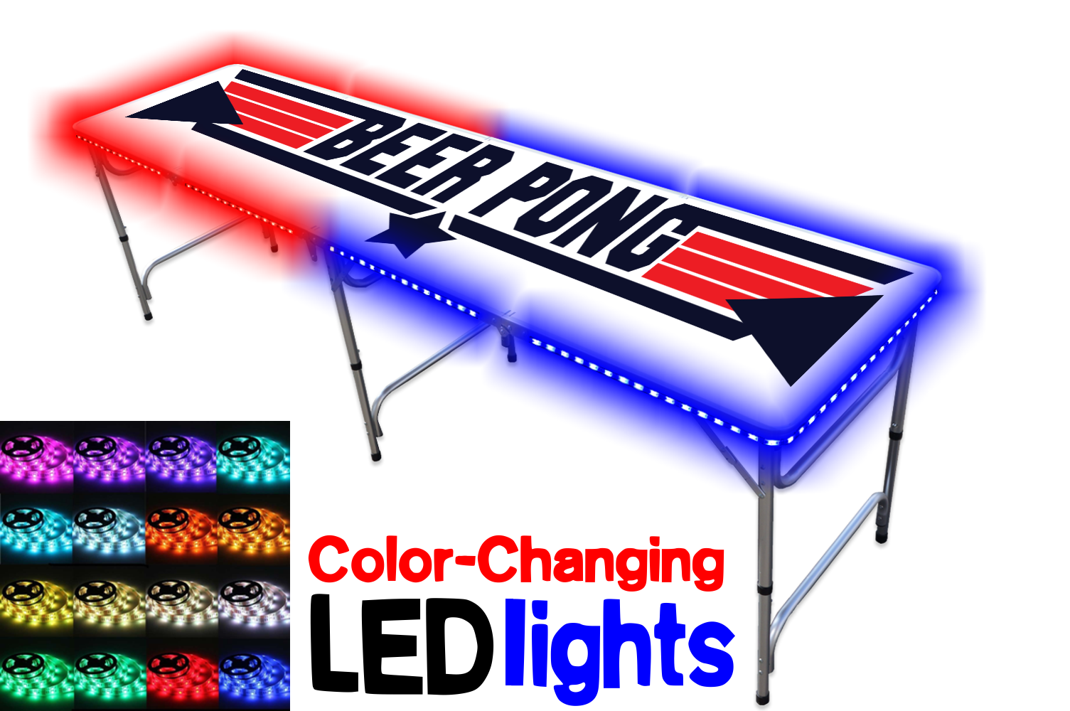 8-Foot Professional Beer Pong Table w/ LED Glow Lights - Top Pong Edition